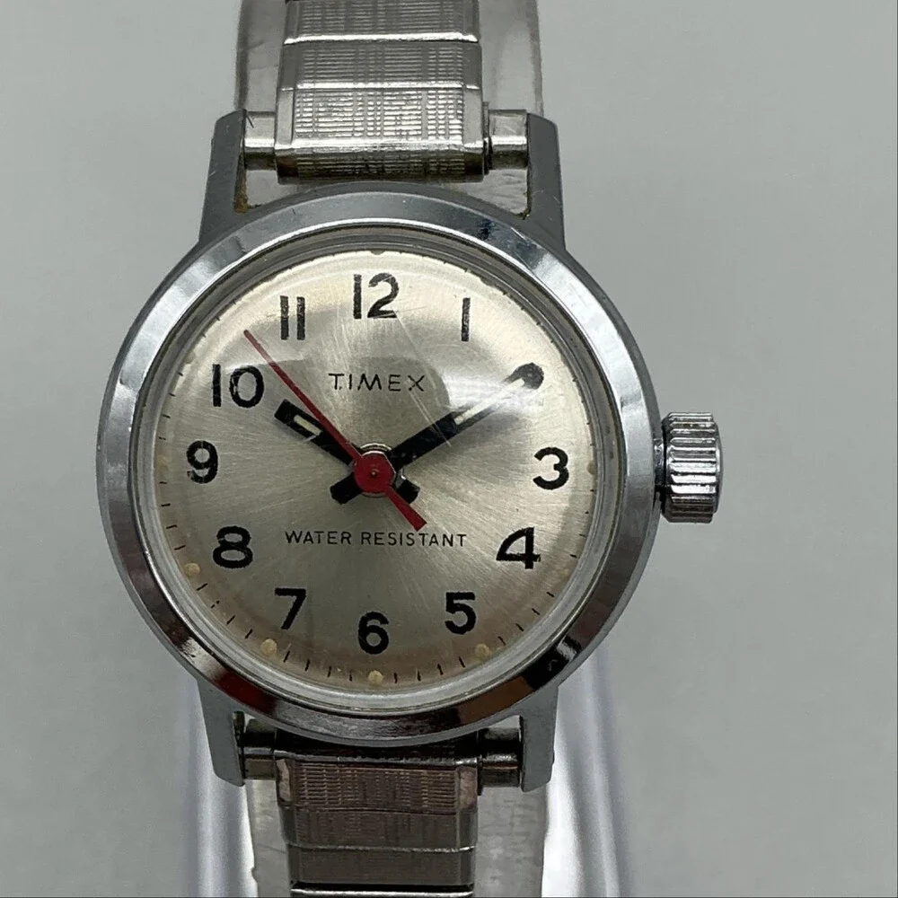 Vintage Timex Womens Watch 24mm Silver Dial Water Resistant Manual Wind